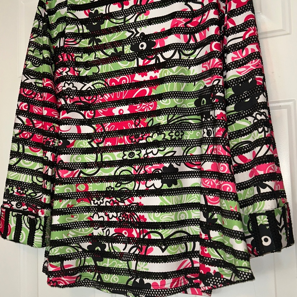 Multiples Floral Women's Jacket LG Pink/Green Wearable Art Sheer One Button - Picture 7 of 12